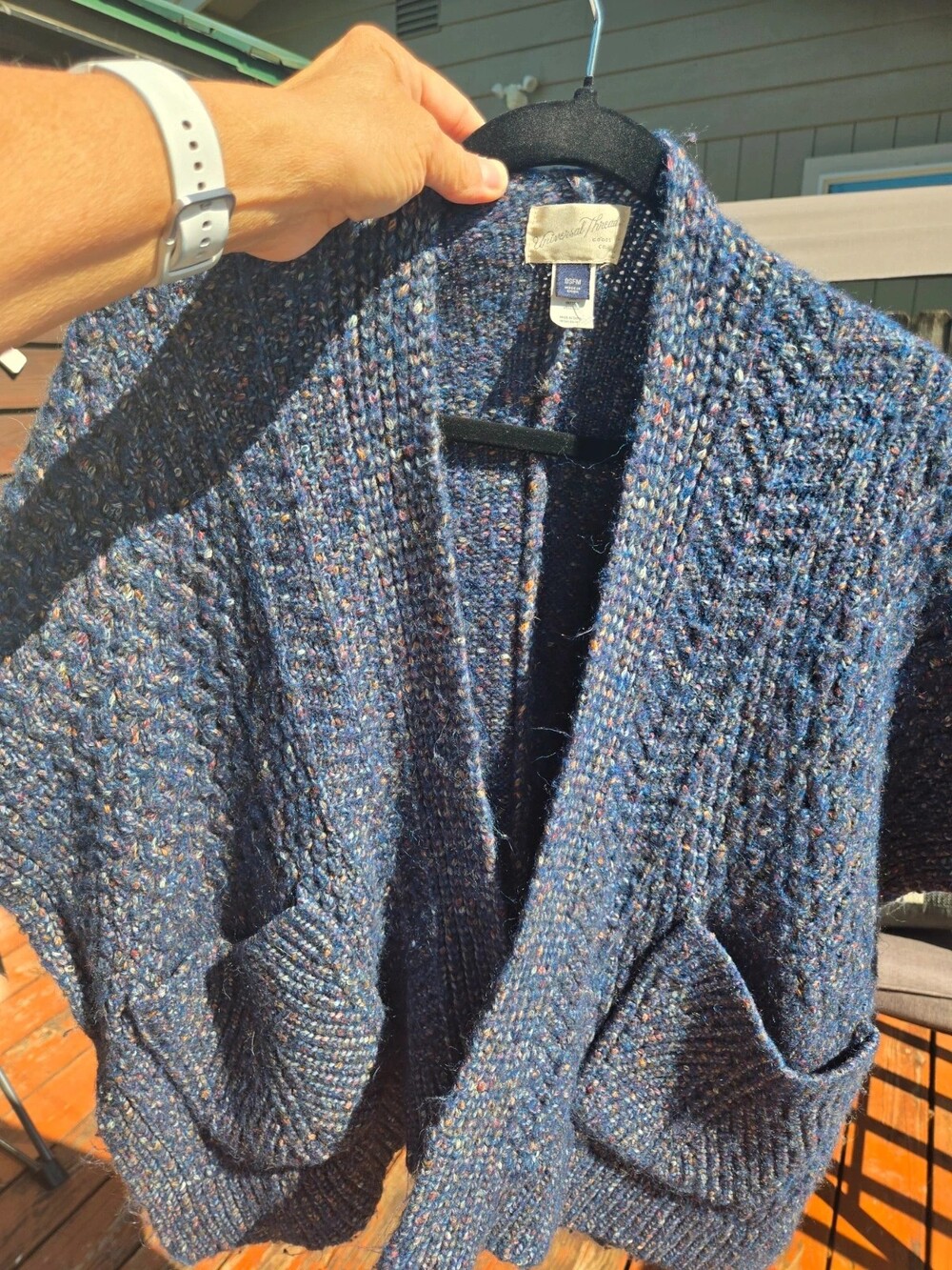 Women's knit cardigan/poncho, blue, oversized. Best fit Medium to XLarge, petite